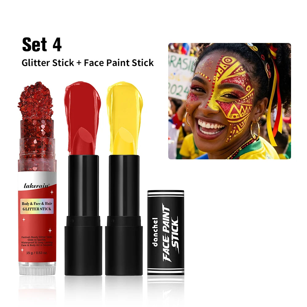Face Body Painting Stick & Glitter Stick High Sparkle Face Paint for Sports Birthday Party Festival Celebrations Graffiti Makeup Oasis Select SET 4