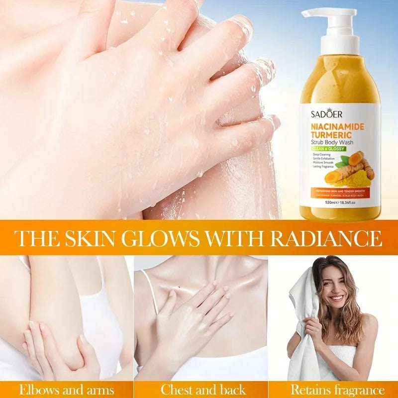 SADOER Niacinamide Turmeric Scrub Shower Gel 520ml Exfoliating Shower Gel Oasis Select