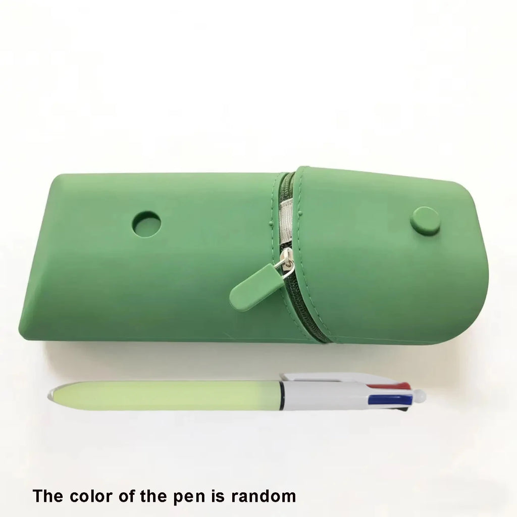 Expandable Silicone Pencil Case with 1pc Pen - Large Capacity Foldable Pen Box & Portable Desk Organizer Desk Accessories Oasis Select green and 1pc pen
