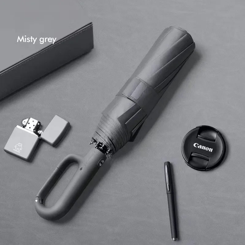 Automatic Umbrella for Men Women Fully Automatic Folding Large Rib Strong Sunshade Double Umbrella with Ring Buckle Design Oasis Select Blue 8K iron