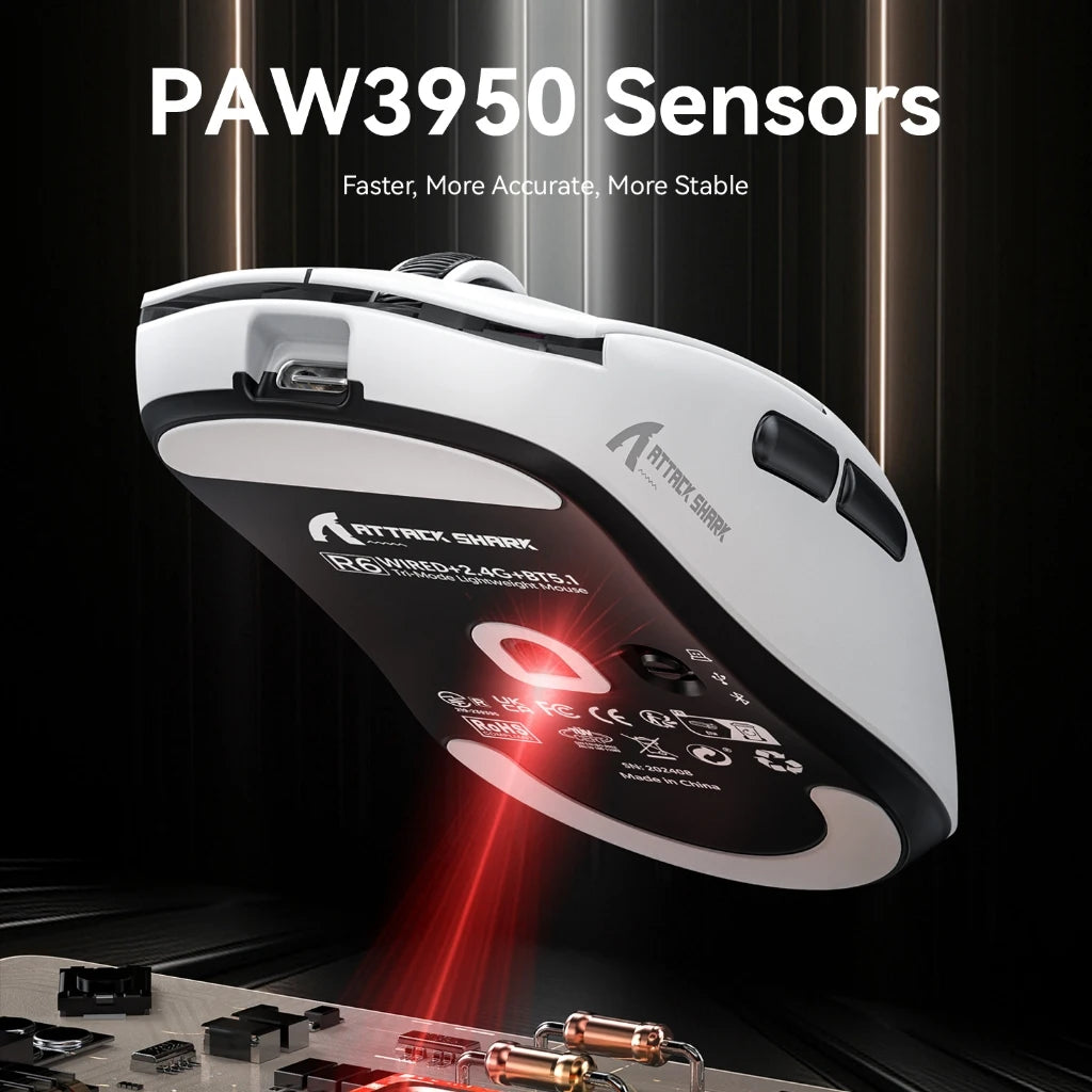 Attack Shark R6 Gaming Mouse 38g Ultra-Light, PAW3950 8K Return Rate Wireless, Nordic 52840, 24000DPI, Tri-Mode Oasis Select