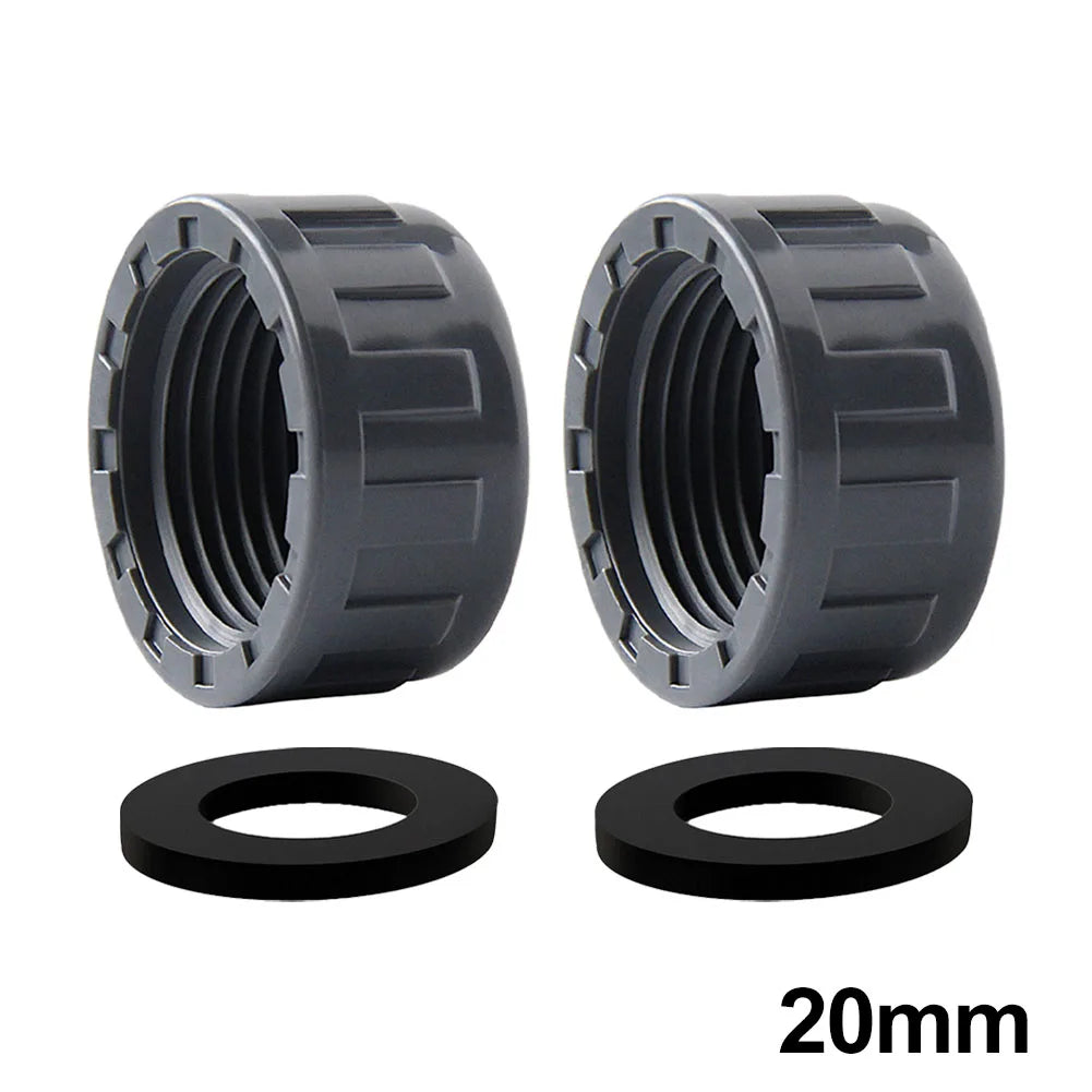 2pcs PVC Female Thread End Cap Connector 20mm/25mm/32mm Hose Connector With Rubber Seals Water Pipe Connector Fittings Oasis Select 20mm