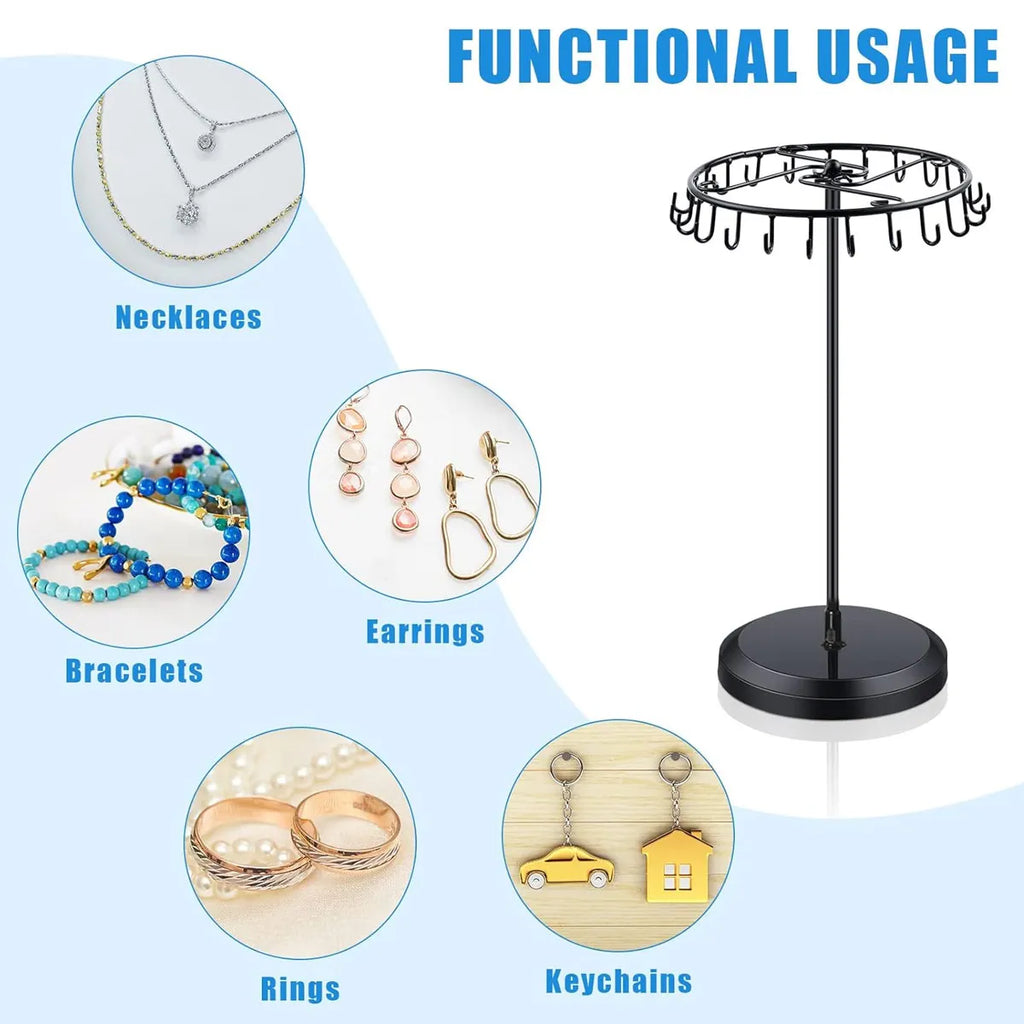 1pc Iron Jewelry Rack, Rotating Necklace Display Rack with 23 Hooks, Jewelry Storage Rack, Suitable for Earrings, Bracelets, Etc Oasis Select
