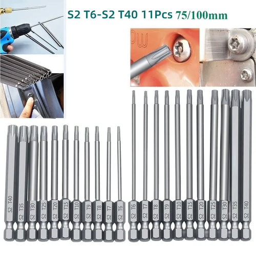 11-Pc Magnetic Torx Security Bit Set T6–T40 | 1/4" Hex Screwdriver Bit Set Oasis Select