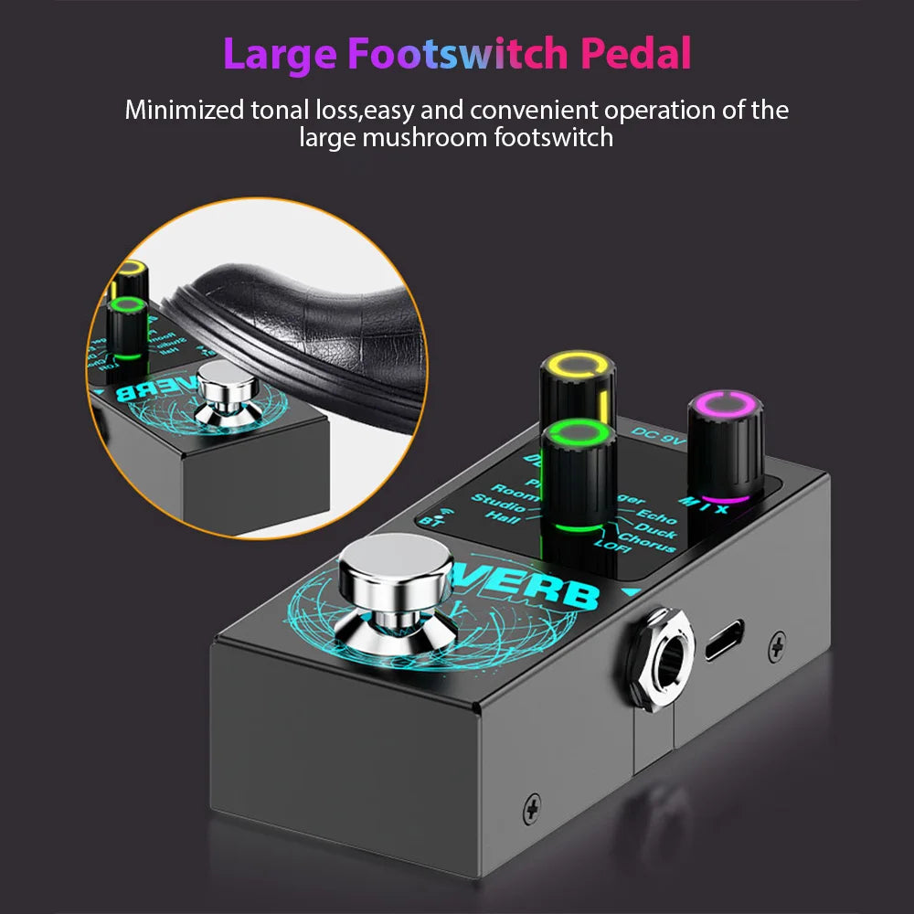 Guitar Effects Pedal Digital Reverb Guitar 9 Different Reverb Guitar Effect Pedal Wireless Accompaniment DECAY/MIX Luminous Oasis Select