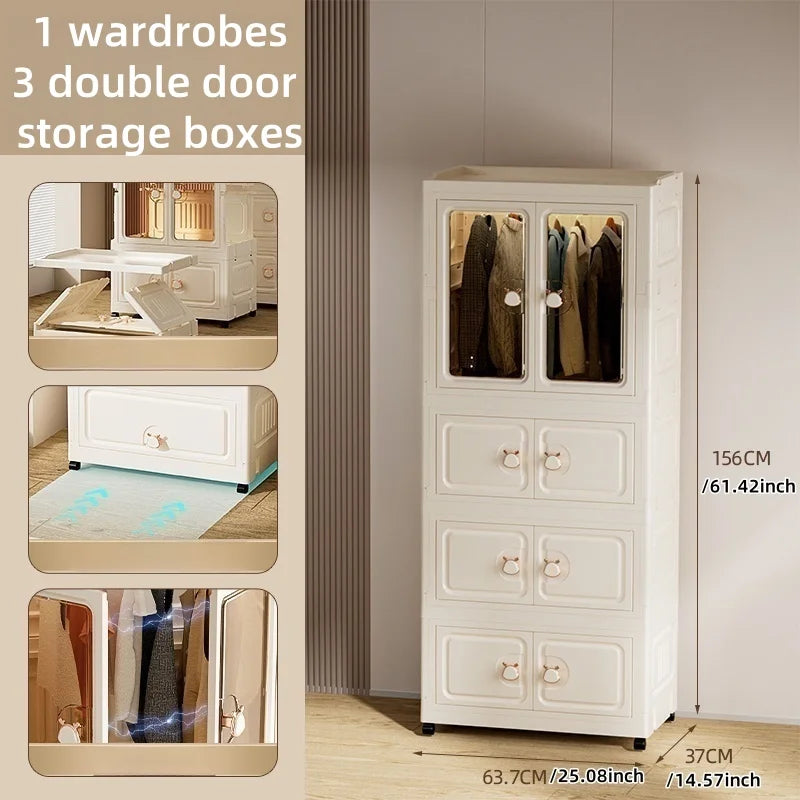 Foldable Storage Cabinet,Multi-Tier Heavy-Duty Organizer with Single/Double Door Design,Rolling Wheels for Living Room/Bedroom Oasis Select Tawny1L 3S
