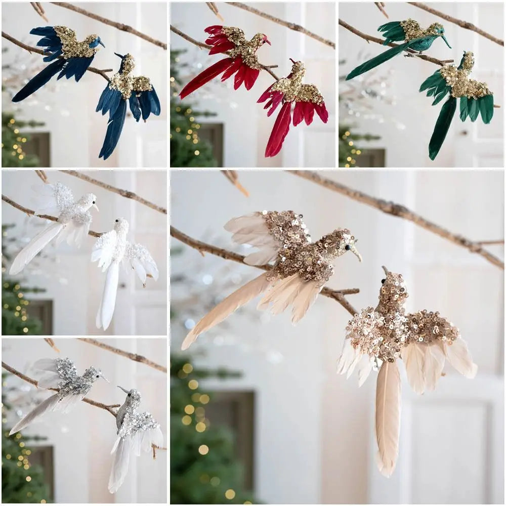 Glitter Feather Bird Christmas Ornaments – Set of 2