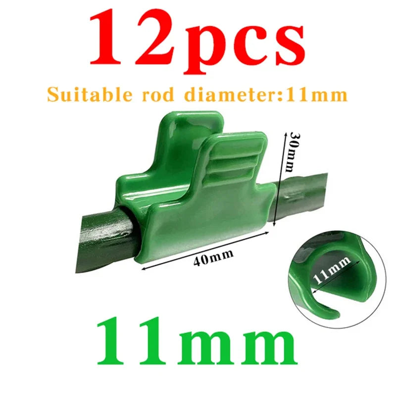 12Pcs Greenhouse Film Clamps Garden Tarpaulin Netting Tunnel Hoop Pipe Clamp Shed Row Cover Shading Frame Support Planting Tools Oasis Select Green-11mm(diameter)