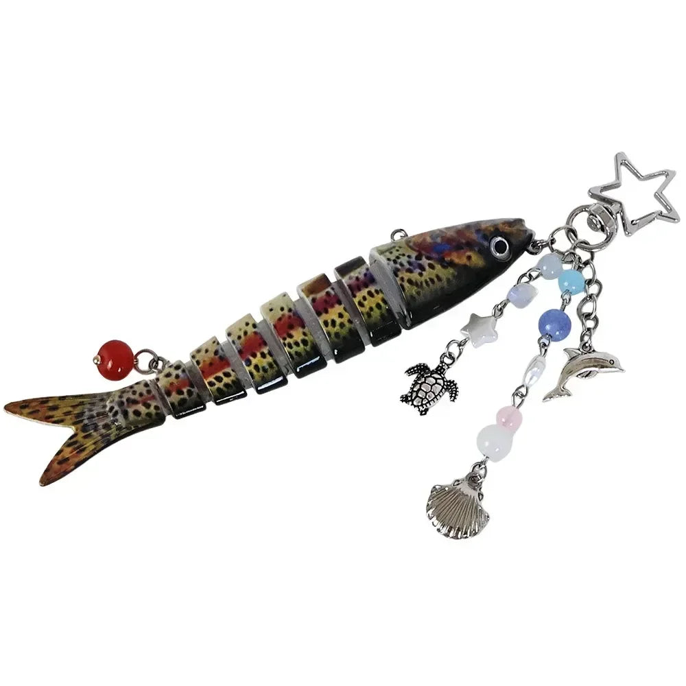 New Plastic Fish Keychain Multi Jointed Simulation Fish Hook Key Chain Backpack Pendant Gifts Oasis Select C