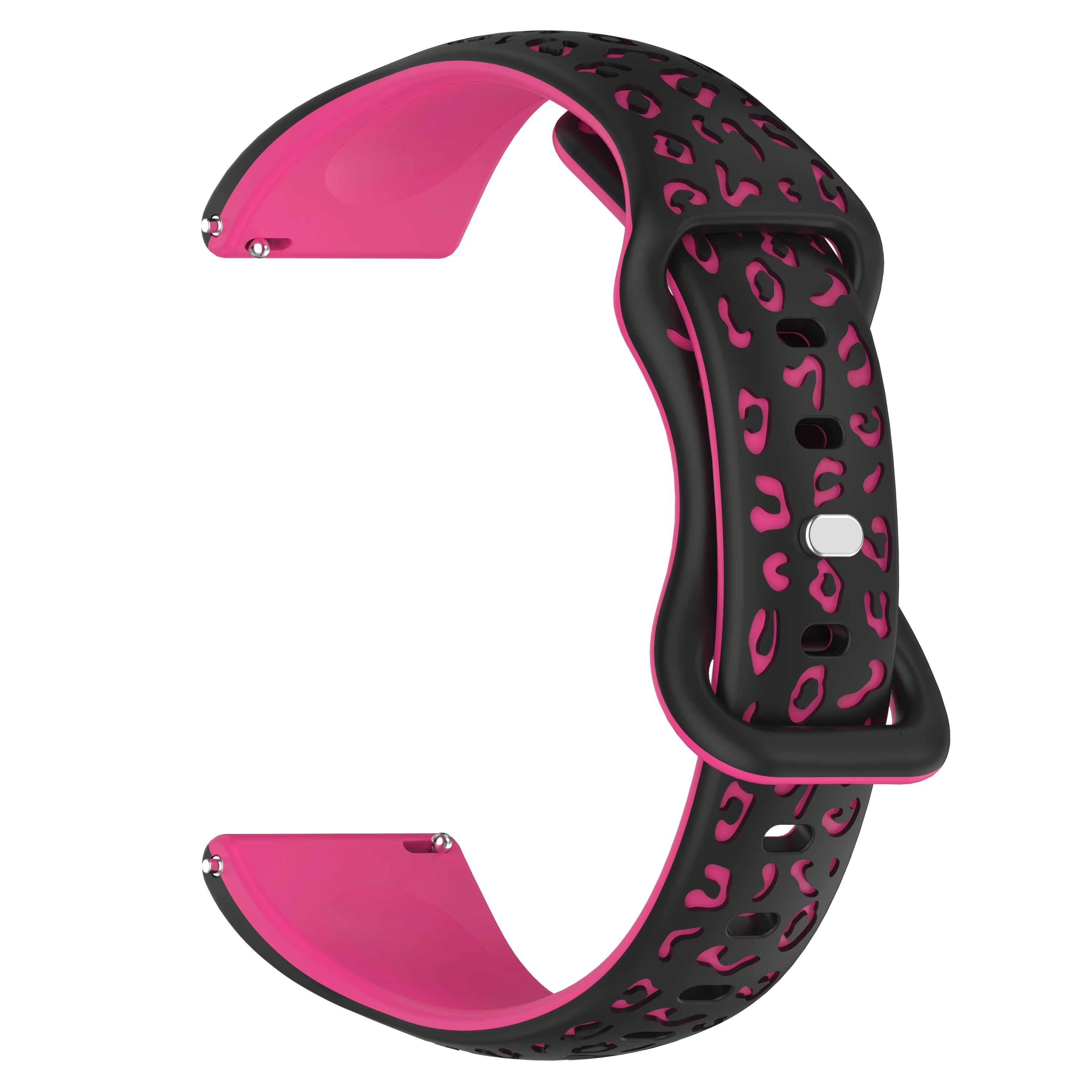 Leopard Silicone Sport Watch Band – 16/18/20/22mm, Amazfit Silicone Watch Band Oasis Select Black with Pink 22mm