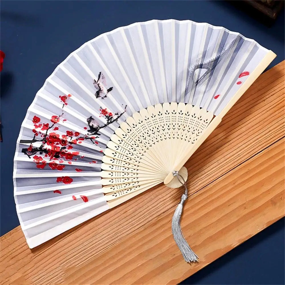 Chinese Engraved Folding Hand Fan Wooden Shank Classical Dance Tassel Fan Wedding Birthday Party Favor Fan Decor Gifts For Guest Oasis Select Style 6