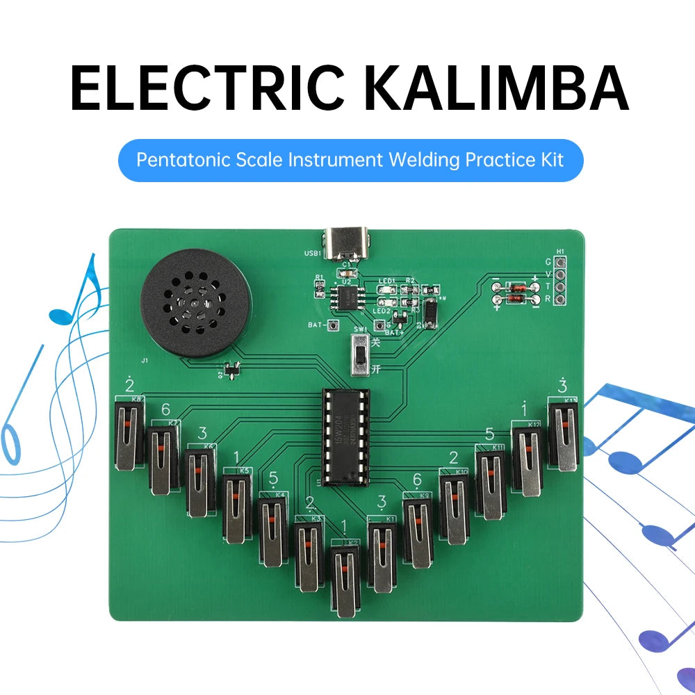 DC 3-5V Type-C Electronic Kalimba DIY Kits Pentatonic Scale Musical Instrument Circuit Board Welding Practice Teaching Parts Kit Oasis Select