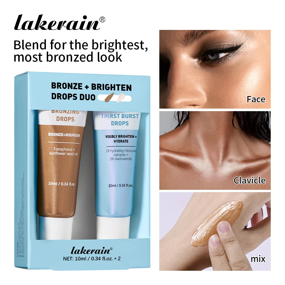 Bronze& Brighten Drops Duo Kit Glow Serums Nourish Brighten Hydrate Travel-Size Burst & Bronzing Skincare Set Use for Face Body Oasis Select