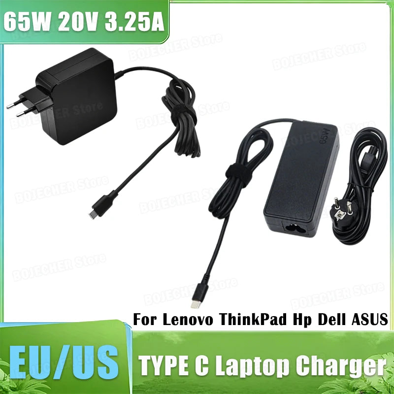 65W 20V 3.25A Type-C Interface Laptop Charger For Lenovo ThinkPad Hp Yoga Dell ASUS Fast Charging USB C Power Supply Adapters Oasis Select