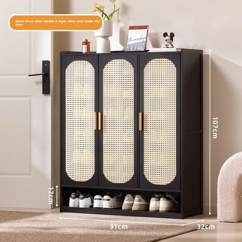 Cream wind arc door shoe cabinet living room household entrance entrance multi-layer shoe rack dormitory storage cabinet storage Oasis Select Black 3-8