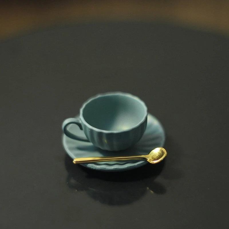 Miniature Coffee Set – Cup, Saucer & Spoon for 1:12 Dollhouse, Fairy Garden Paths & Micro Landscapes, Mini Kitchen Accessories Oasis Select Blue