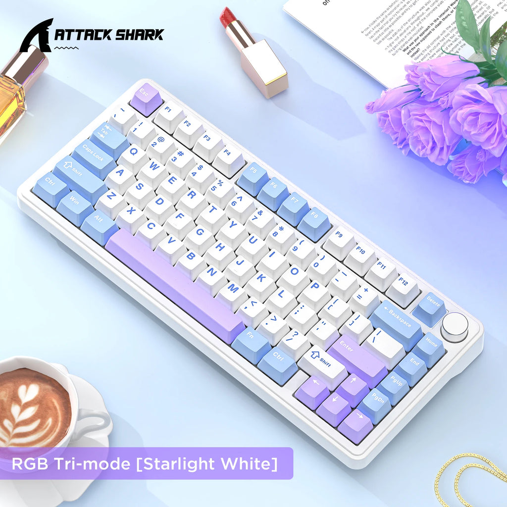 ATTACK SHARK X85 & X85Pro Wireless Mechanical Gaming Keyboard, 75% Layout, Hot Swappable, RGB, Bluetooth, PBT, Gasket Design Oasis Select X85-starlight white