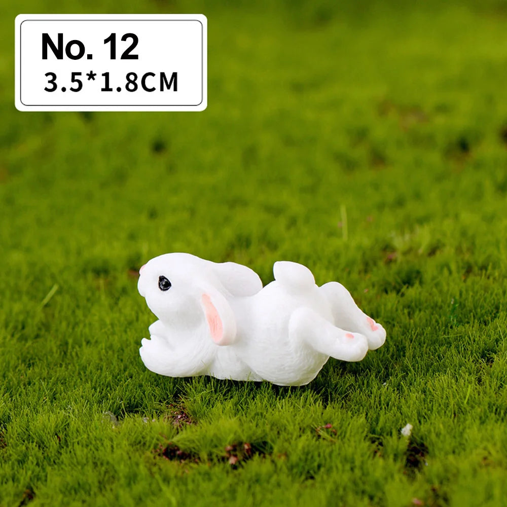 Fairy Garden Micro Landscape Resin Bunny Statue Miniature Rabbit Figurine Dollhouse Ornament White Hare Mini Animal Oasis Select No. 12