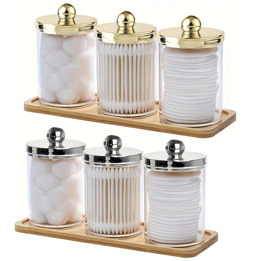 Desk Organizers,Cosmetic storage set comprising three storage boxes and one bamboo tray, suitable for use in the bathroom Oasis Select