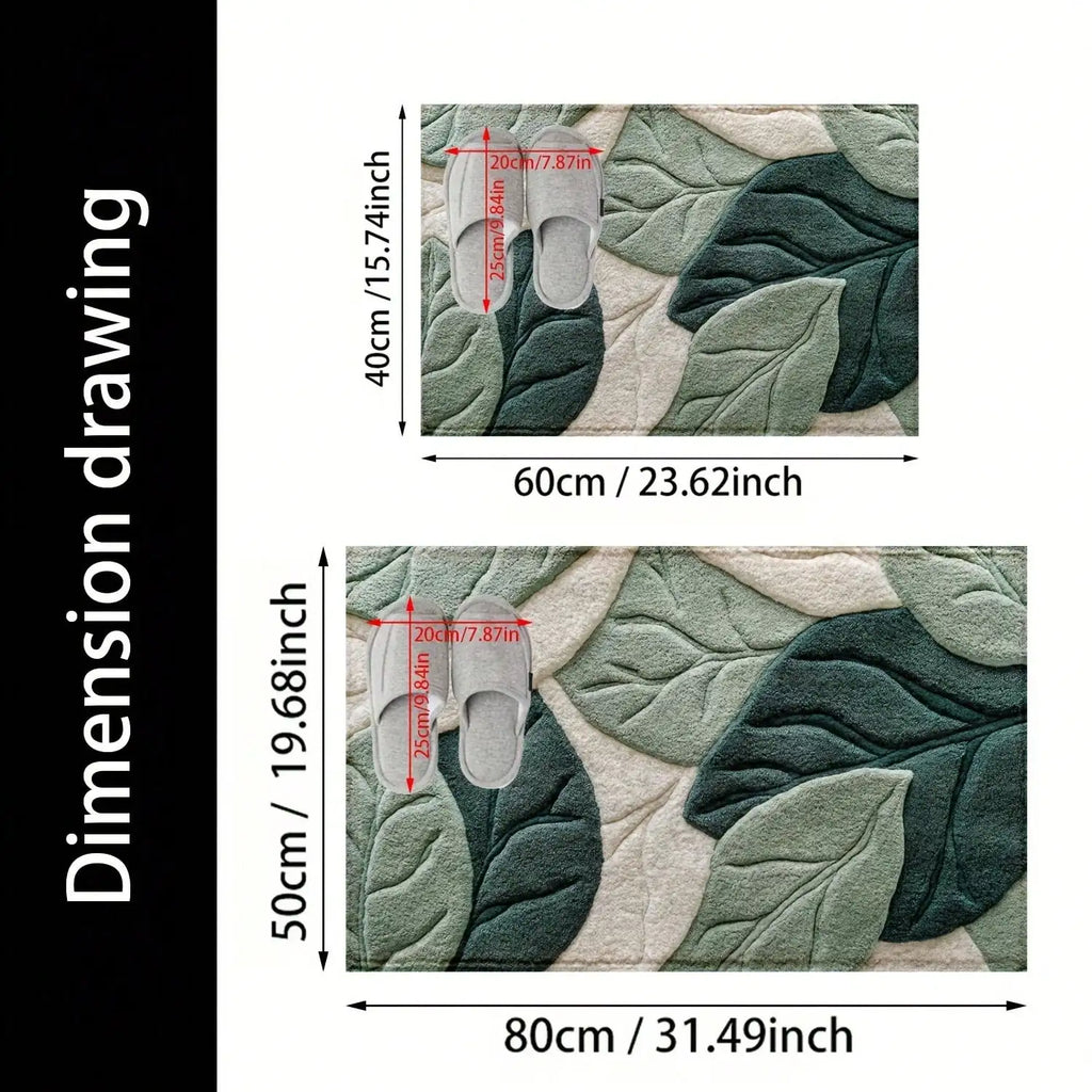 Green Leaf Pattern Plush Rug Ultra-Fine Fiber Bathroom Carpet Anti Slip Quick Drying Bedroom Rug Carpets for Living Room Oasis Select