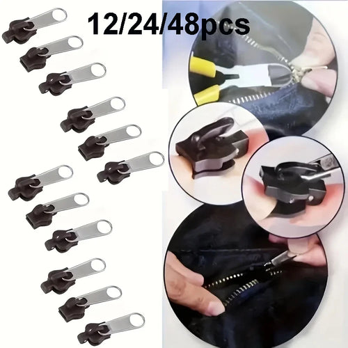 12/24/48pcs Quick Fix Zipper Slider Repair Tool, Reusable DIY Sewing Supplies for Clothes Bags Jackets Luggage Oasis Select