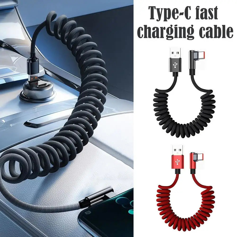 120W Fast Charging Coiled USB-C Cable – 90° L-Shape