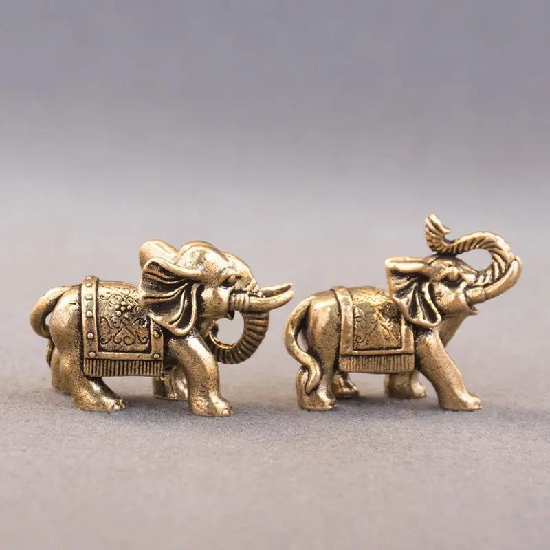 Copper Lucky Elephant Small Ornaments Brass Blessing Elephant Miniature Figurine Antique Bronze Animal Statue Oasis Select