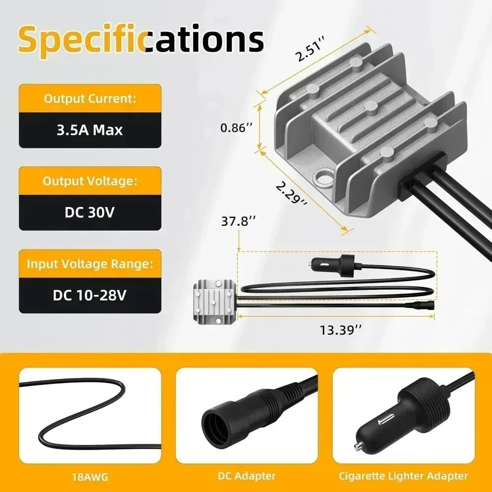 10-28V to 30V 3.5A Supply Power 12V24V to 30V Conversion Kit Step-Up with Cigarette Lighter Plug Suitable for Trucks DC Cable Oasis Select