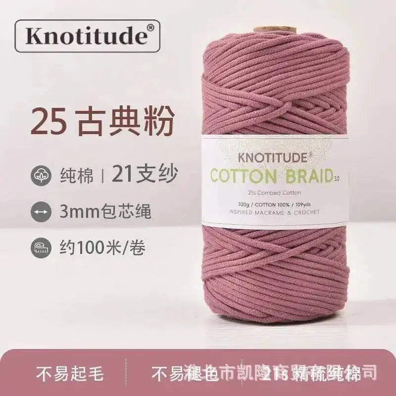 3mm Macrame Braid Cotton Cord 109Yards Pure Cotton Rope For Bracelet Knots, DIY Craft Making 100m Oasis Select Brown Classical Pink 3.0mm 100m