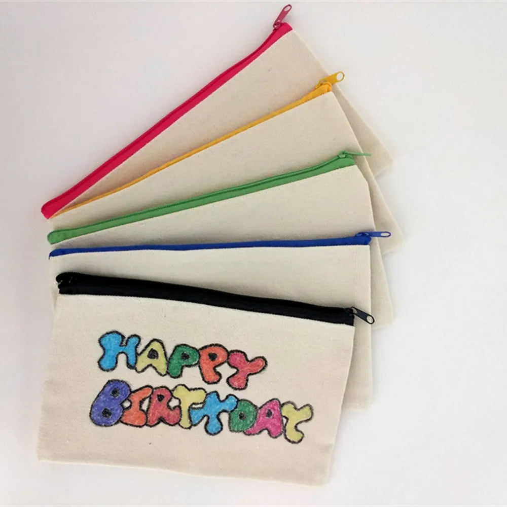Blank DIY Canvas Bag Cosmetic Makeup Pouches Pencil Zipper Bag Storage Organizer Travel Toiletry School Stationery Supplies Oasis Select