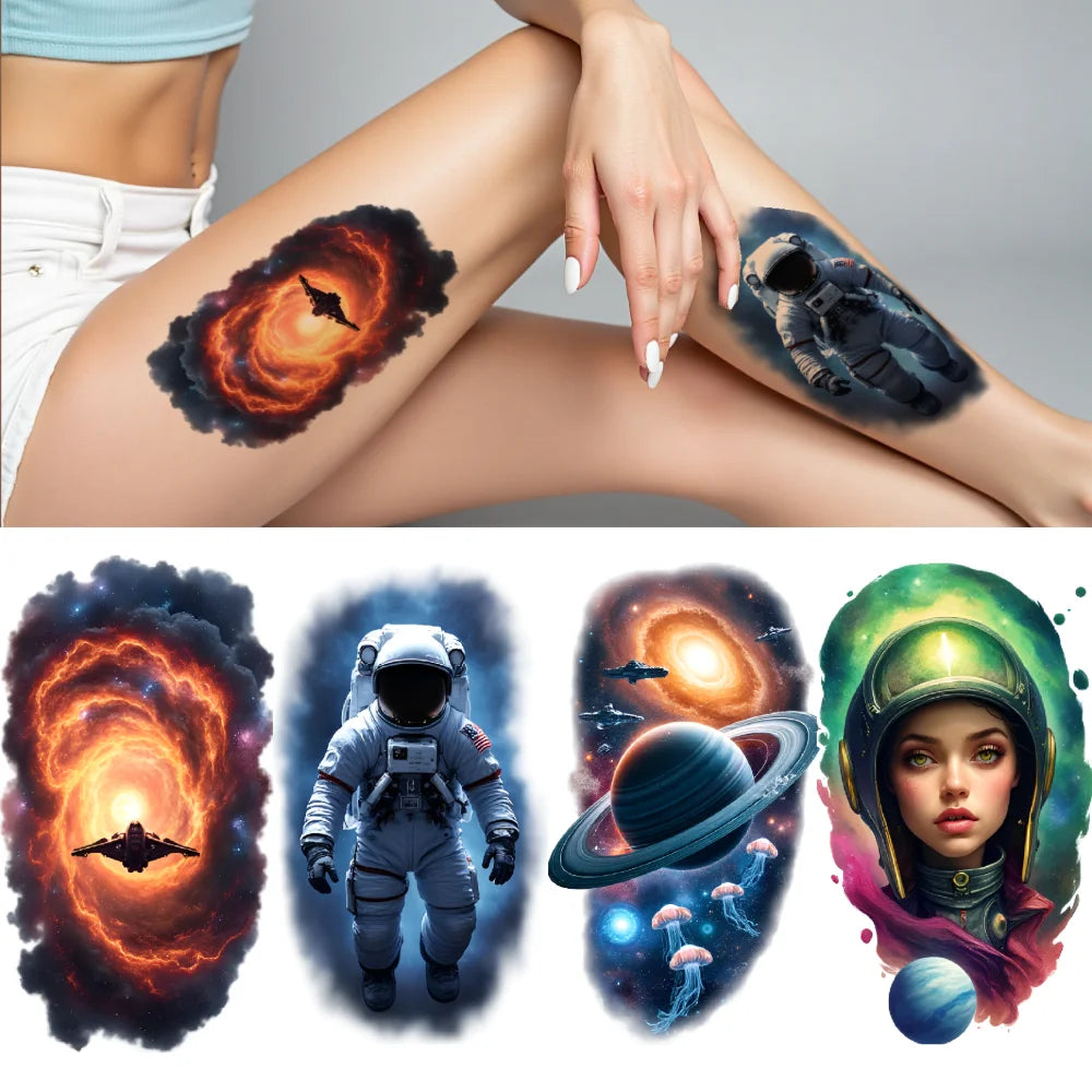 3-Pack Galaxy Temporary Tattoos – Planets, Astronauts & Space