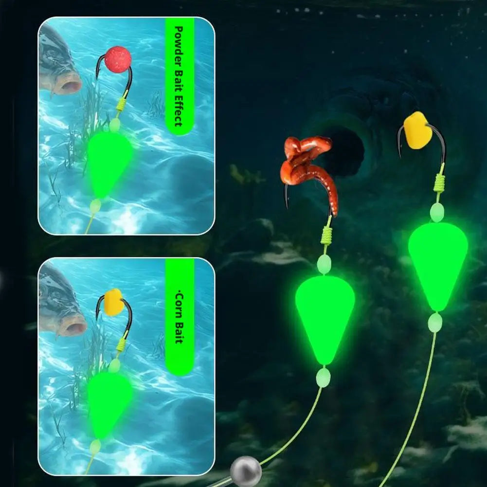 Double Hook Carp Hair Rigs – Glow Night Float, Ready Made