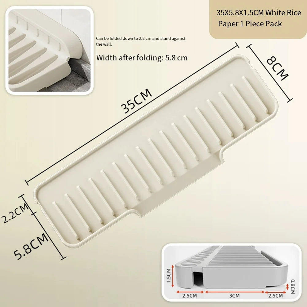 Kitchen Sink Splash Guard Silicone Drainage Mat Dish Soap Dispenser Sponge Holder Mat For Kitchen Sinks Narrow Edge Oasis Select white 35x6CM