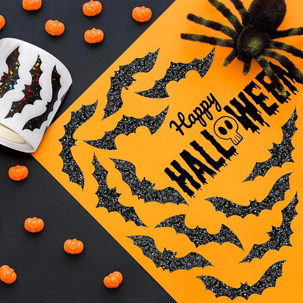 500pcs Halloween Bat Stickers Roll – Glitter Waterproof Decals Halloween Sticker Roll Oasis Select