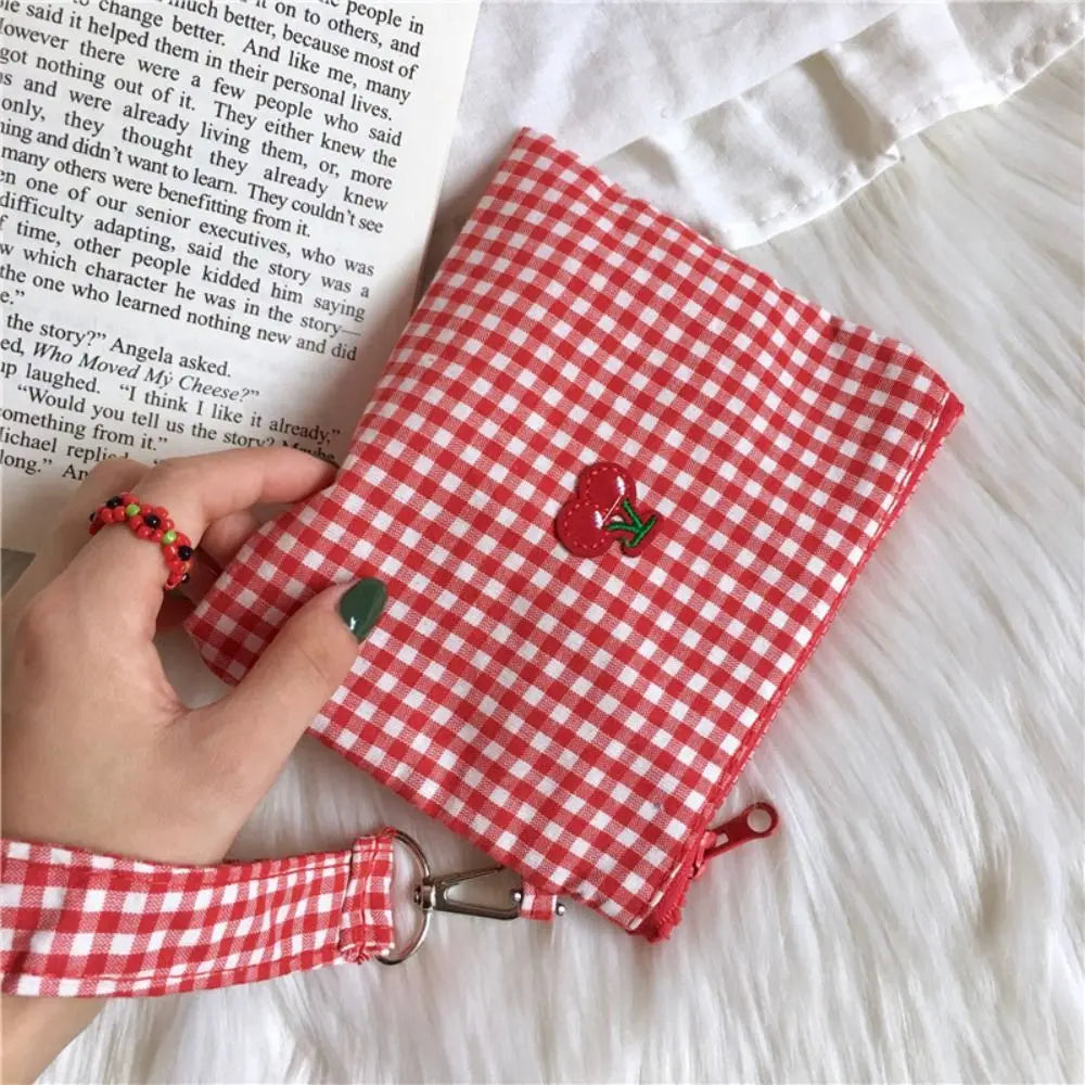Embroidered Cherry Canvas Cosmetic Bag | Zipper Travel Makeup Pouch