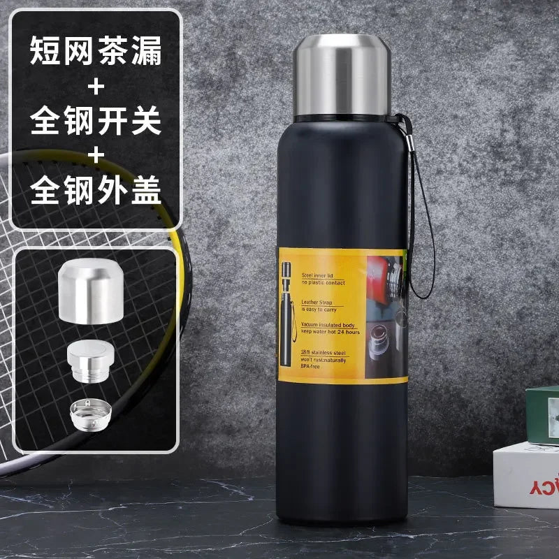 500/1000/1500ml Thermos Cup Stainless Steel Large Capacity Sports Water Bottle Vacuum Flask Portable Insulated Tumbler with Rope Oasis Select black 1 500ML