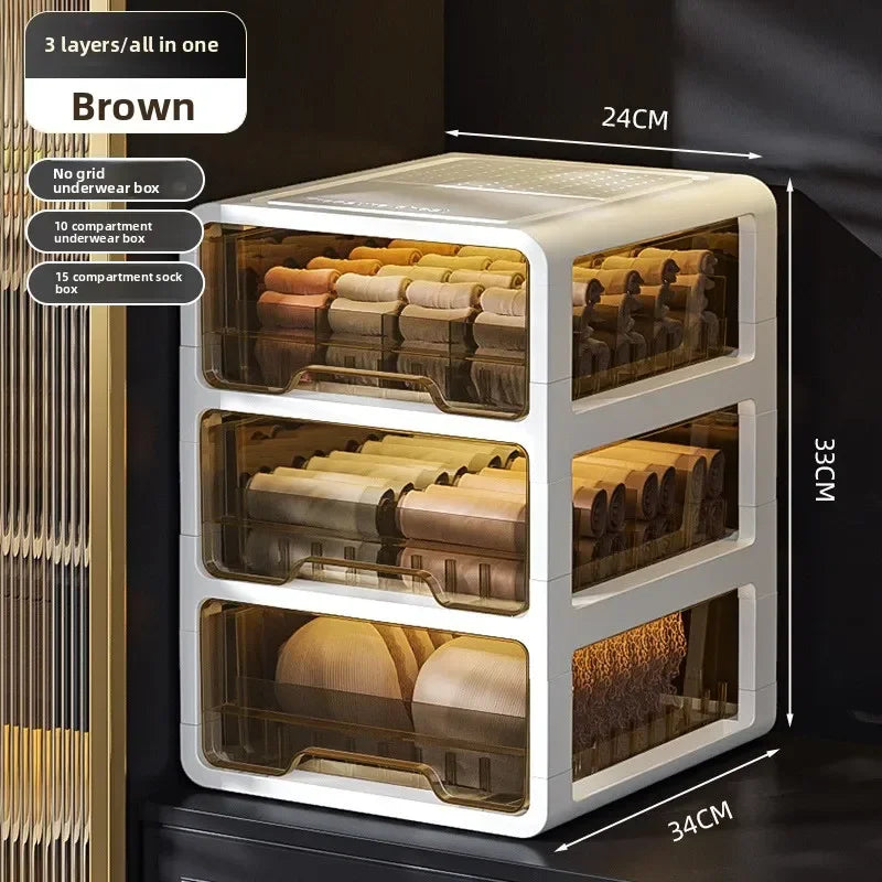 Underwear Storage Box Drawer Grid Socks Storage ******derwear Multifunctional Layered Storage Dust-proof Organizing Box Oasis Select 3 Layers Transparent