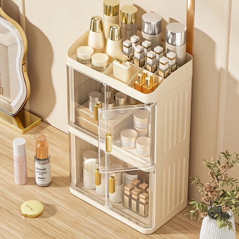 1pc Cosmetic Storage Box, Transparent Door Display Cabinet with Lipstick Holder, Magnetic Closure Design. Oasis Select