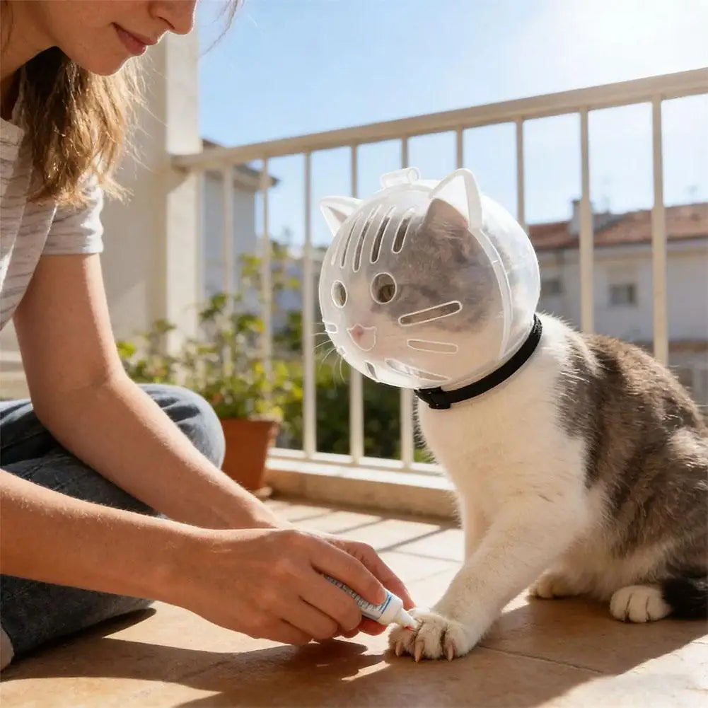 Cat Anti-Bite Helmet Breathable Transparent Hood for Grooming Nail Trimming Medical Care Anti-Licking Protective Mask Oasis Select