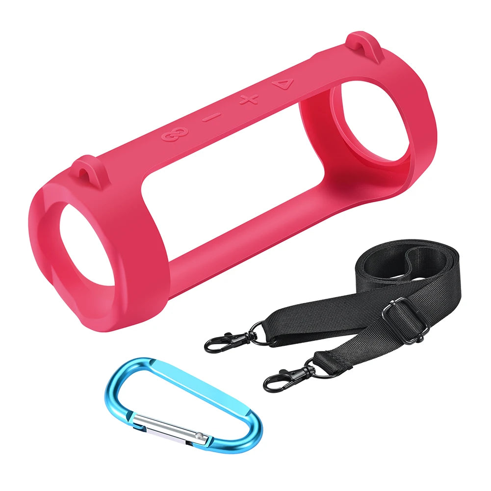 Silicone Protective Cover with Carabiner Waterproof Speaker Protective Case Adjustable Strap Portable for JBL Flip 6/Flip 5 Oasis Select Rose Red China Mainland