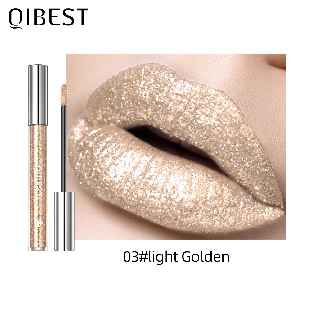 QiBest Diamond Glitter Lip Gloss – Waterproof Pearl Shimmer