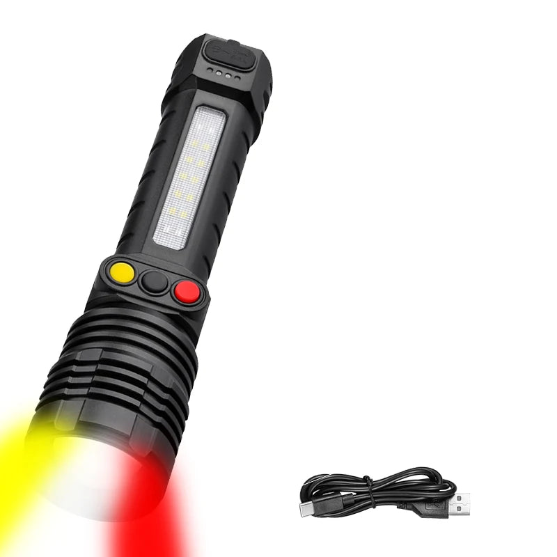 Rechargeable 30W LED Flashlight Ultra Bright Tactical Zoom Spotlight Flashlights for Outdoor Hunting Security Self-defense Torch Oasis Select 491A 1PC ZOOM