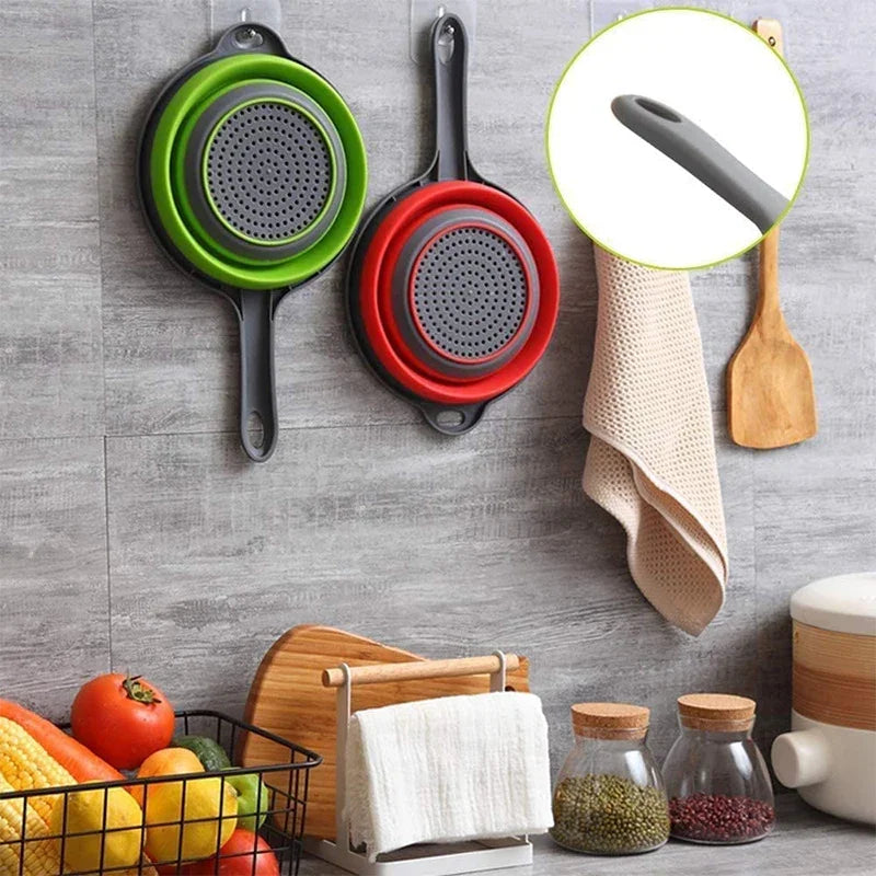 LMETJMA Silicone Collapsible Colander with Handle Kitchen Folding Strainer Colander for Draining Pasta Vegetable Fruit JT111 Oasis Select Random color
