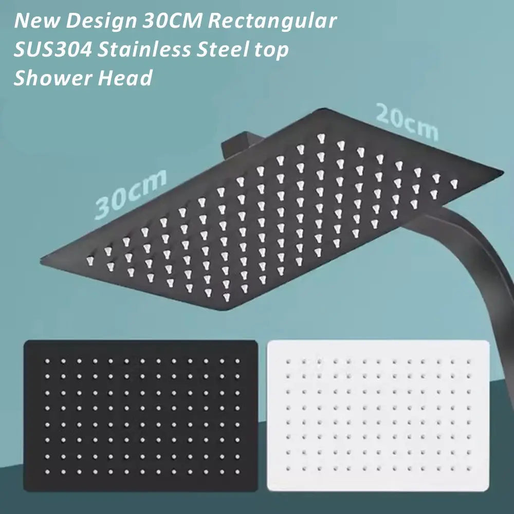 New 1Pcs SUS304 Stainless Steel Ultra Thin Waterfall Rectangular Top Shower Pressure Boosting Design Spa Bathroom Shower Head Oasis Select