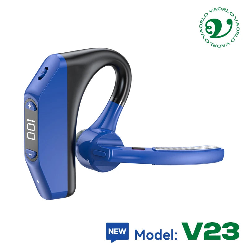 Bluetooth Business Earphones Talk/Music Time 20/30 Hours LED Digital Display With MlC Noice Cancelling Wireless Headset Oasis Select V23 Blue