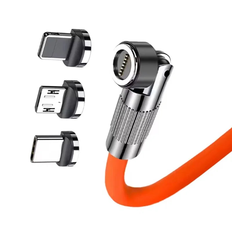 120W USB Charge Cables 3in1 Magnetic 6A Super Fast Charge Type-C To iOS Lighting Liquid Silicone Charger Data Cable For iPhone Oasis Select Orange 2m