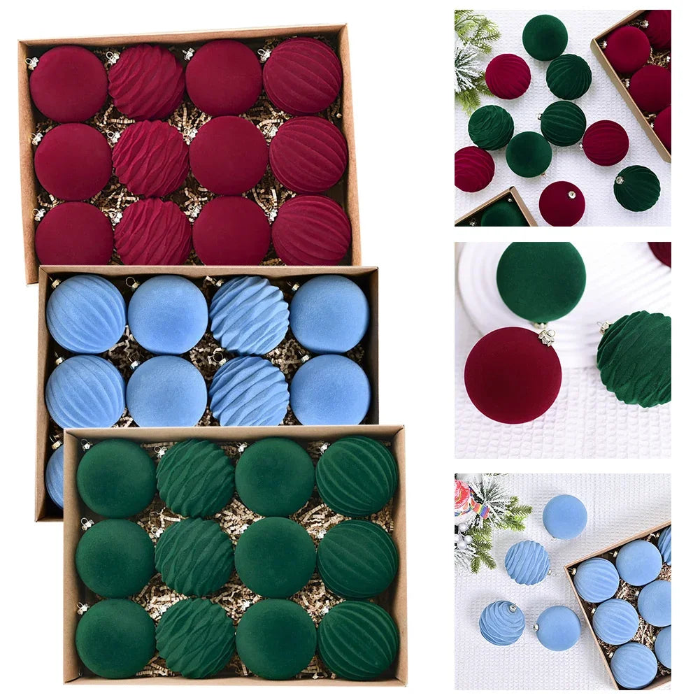 Christmas Ball Ornaments Flocked Christmas Ornaments Festive Decoration Holiday Decoration Velvet Hanging Balls Set Oasis Select