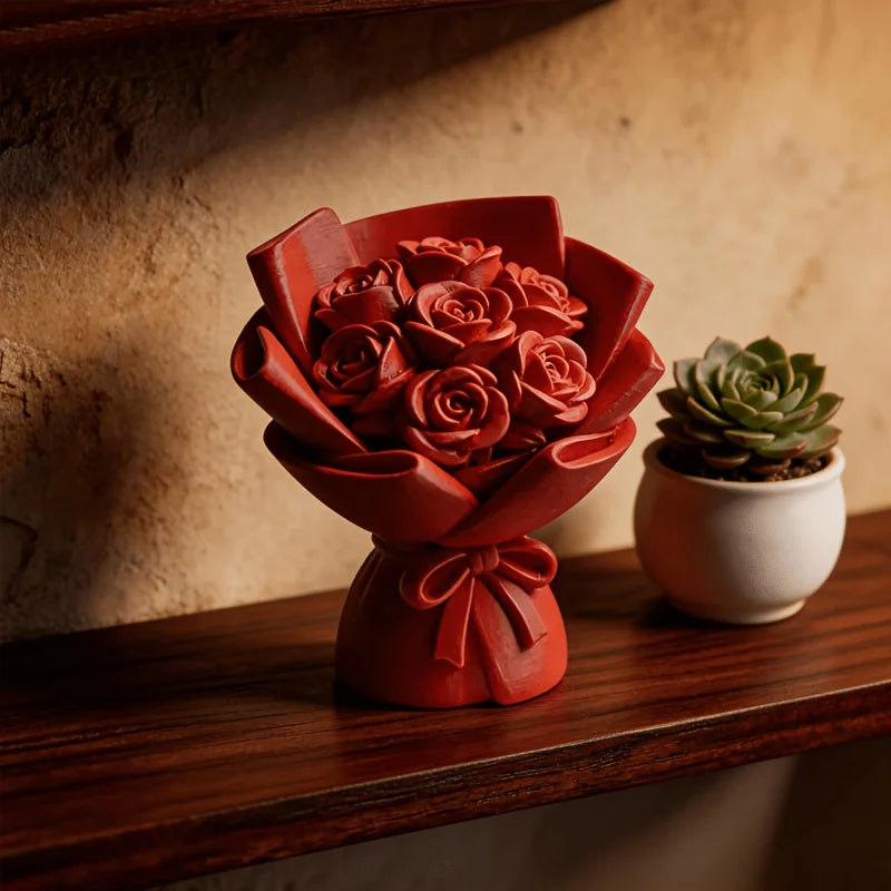 3D Rose Bouquet Ornament Romantic Flower Craft Multi-scene Decor for Desk Bookshelf Bedside Table Sweet Valentine's Day Gift Oasis Select