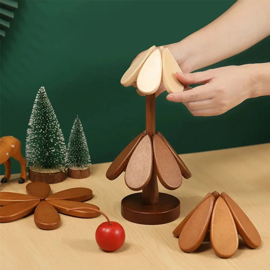 Christmas Tree Wooden Trivet Mat – Heat-Resistant Pot Holder Wooden Trivet Mat Oasis Select