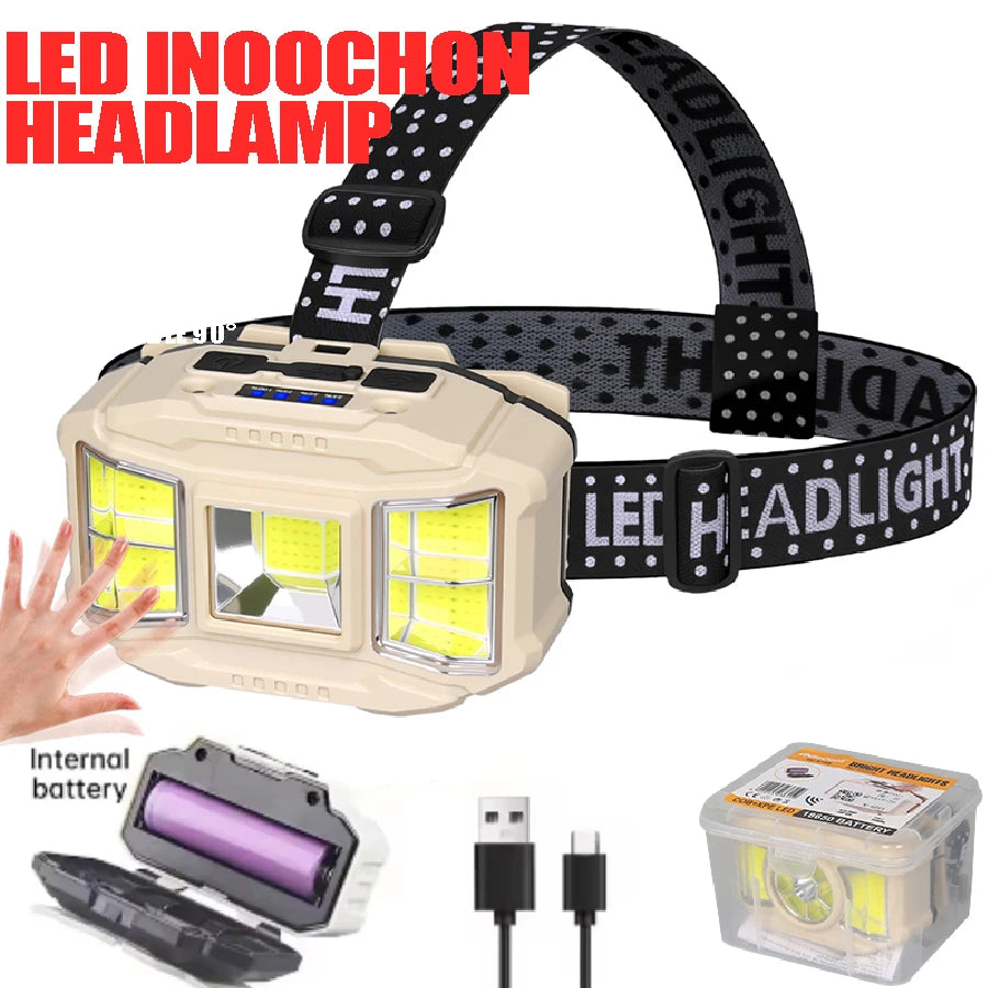 COB LED Induction Headlight 5 Lighting Modes USB Rechargeable Headlamp Adjustable 90° Torch Outdoor Camping Fishing Front Light Oasis Select